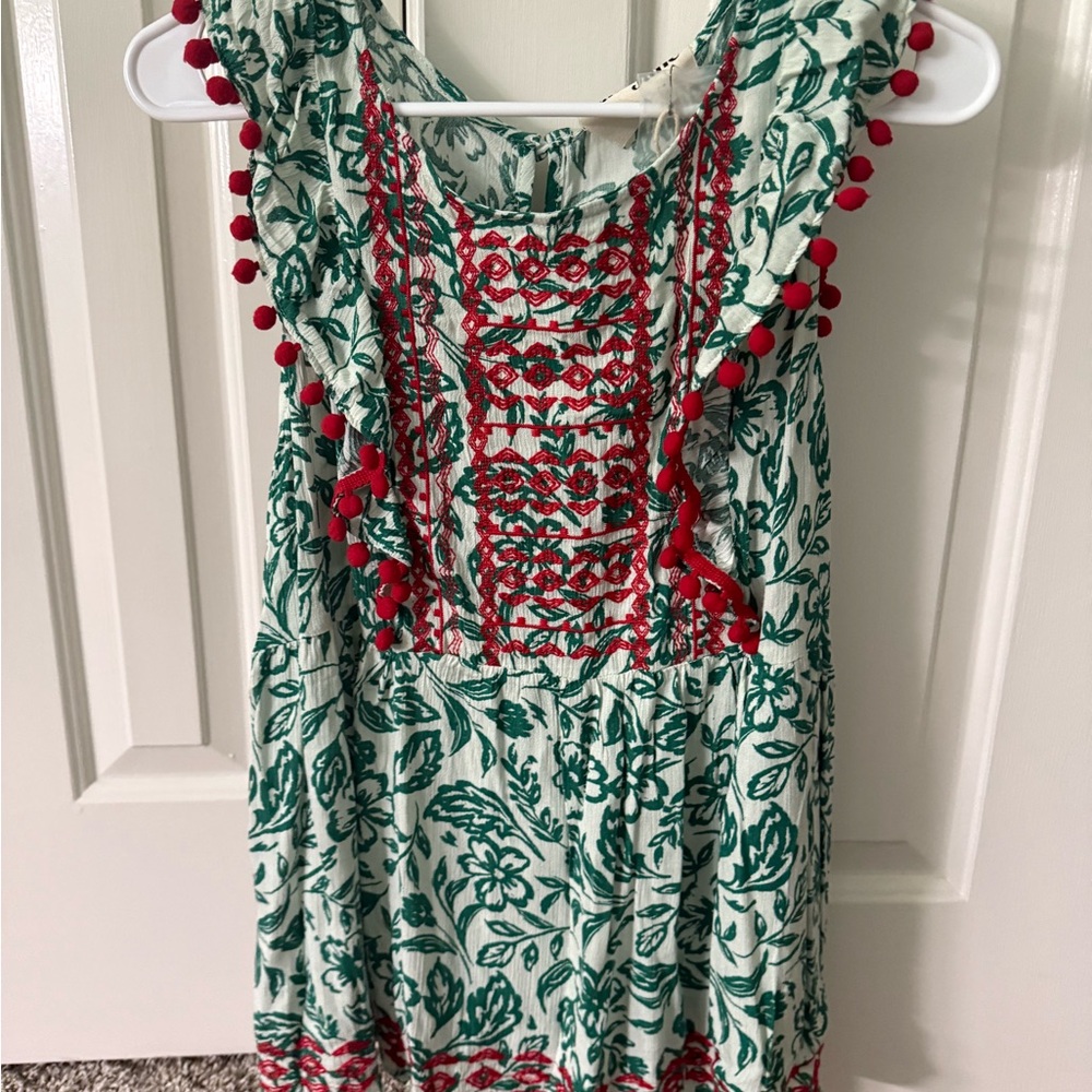 Floral Green and Red Top